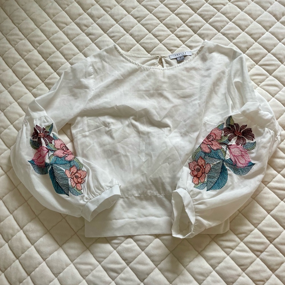 White Blouse with Floral Embroidery